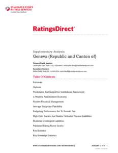 Supplementary Analysis:  Geneva (Republic and Canton of) Primary Credit Analyst: Christophe Dore, Paris[removed]; [removed] Secondary Contact: