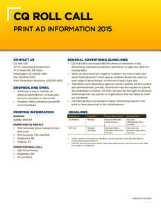 CQ ROLL CALL PRINT AD INFORMATION 2015 CONTACT US  GENERAL ADVERTISING GUIDELINES