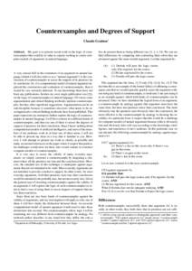 Counterexamples and Degrees of Support Claude Gratton1 Abstract. My goal is to present recent work in the logic of counterexamples that could be of value to experts working to create computer models of arguments in natur