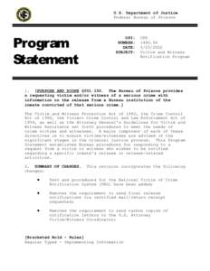 U.S. Department of Justice Federal Bureau of Prisons Program Statement