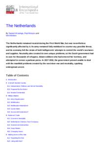 The Netherlands By Samuël Kruizinga, Paul Moeyes and Wim Klinkert The Netherlands remained neutral during the First World War, but was nevertheless significantly affected by it. Its army remained fully mobilized to coun