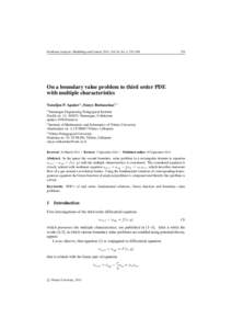 Nonlinear Analysis: Modelling and Control, 2011, Vol. 16, No. 3, 255–On a boundary value problem to third order PDE with multiple characteristics