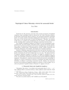 Contemporary Mathematics  Topological Cohen–Macaulay criteria for monomial ideals Ezra Miller  Introduction