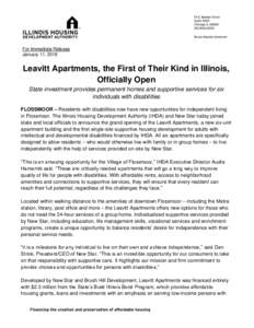 For Immediate Release January 11, 2018 Leavitt Apartments, the First of Their Kind in Illinois, Officially Open State investment provides permanent homes and supportive services for six