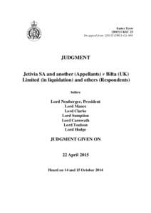 Jetivia SA and another (Appellants) v Bilta (UK) Limited (in liquidation) and others (Respondents)