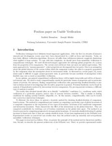 Position paper on Usable Verification Saddek Bensalem Joseph Sifakis  Verimag Laboratory, Universit´e Joseph Fourier Grenoble, CNRS