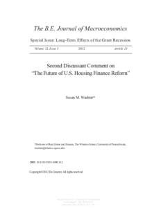 The B.E. Journal of Macroeconomics Special Issue: Long-Term Effects of the Great Recession 	Volume 12, Issue