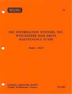 NEC Winchester Disk Drive Maintenance Guide, Model D2257