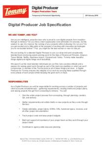 Digital Producer Project Production Team Temporary to Permanent Opportunity