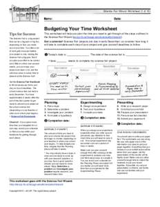 Science Fair Wizard Worksheet (1 of 10)    Budgeting Your Time Worksheet Tips for Success
