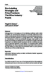 Article  Eco-Labeling Strategies and Price-Premium: The Wine Industry