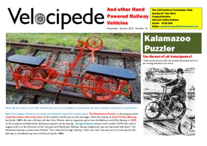 And other Hand Powered Railway Vehicles Newsletter Summer 2012 Number 14  The 12th National Velocipede Rally