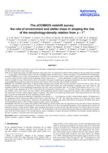 The zCOSMOS redshift survey:  the role of environment and stellar mass in shaping the rise  of the morphology-density relation from z 1