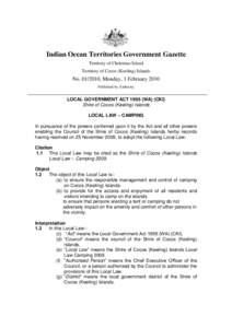 Indian Ocean Territories Government Gazette Territory of Christmas Island Territory of Cocos (Keeling) Islands No[removed], Monday, 1 February 2010 Published by Authority