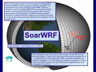 The purpose of this paper is to show how to use the weather model soarWRF of soaringmeteo.ch website. soarWRF is a mesoscale model using the free program WRF (Weather Research and Forecasting) ARW (Advanced Research WRF)