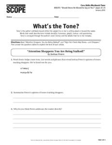 Core Skills Workout: Tone DEBATE: “Should Stores Be Allowed to Spy on You?” pagesJanuary 2015 ®  THE LANGUAGE ARTS MAGAZINE