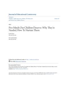 Five Minds Our Children Deserve: Why Theyâ•Žre Needed, How To Nurture Them