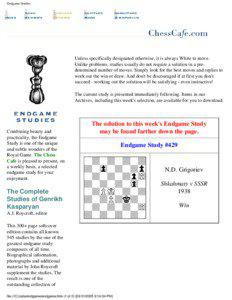 Endgame study / EG / Chess theory / Chess rules / Chess tactics / Swindle / Abram Gurvich / Chess / Chess endgames / John Roycroft