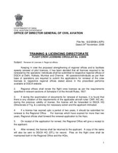 GOVERNMENT OF INDIA CIVIL AVIATION DEPARTMENT OFFICE OF DIRECTOR GENERAL OF CIVIL AVIATION File No: LII(Pt)