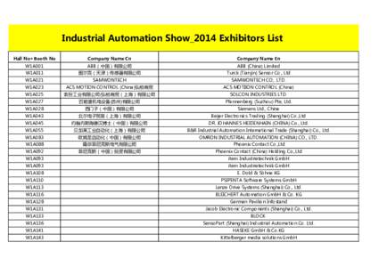Industrial Automation Show_2014 Exhibitors List Hall No+Booth No Company Name Cn  Company Name En