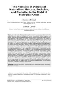 The Necessity of Dialectical Naturalism: Marcuse, Bookchin, and Dialectics in the Midst of Ecological Crises