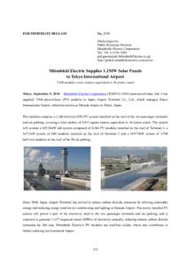 FOR IMMEDIATE RELEASE  NoMedia Inquiries Public Relations Division Mitsubishi Electric Corporation
