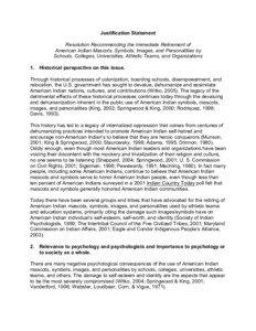 Justification Statement Resolution Recommending the Immediate Retirement of American Indian Mascots, Symbols, Images, and Personalities by