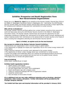 Exhibitor Prospectus and Booth Registration Form Non-Governmental Organizations Please join us on March 31– April 1 as an exhibitor at the Nuclear Industry Summit Expo 2016 at the Walter E. Washington Convention Center