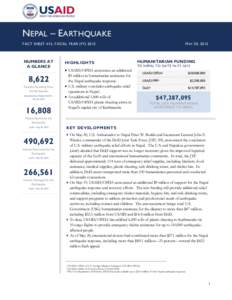 NEPAL – EARTHQUAKE FACT SHEET #15, FISCAL YEAR (FYNUMBERS AT A GLANCE