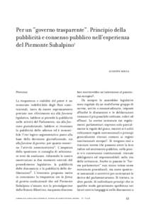 Per un “governo trasparente”. Principio della pubblicità e consenso pubblico nell’esperienza del Piemonte Subalpino1 giuseppe mecca
