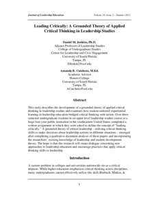 Journal of Leadership Education  Volume 10, Issue 2 – Summer 2011 Leading Critically: A Grounded Theory of Applied Critical Thinking in Leadership Studies