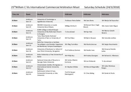 25thWillem C Vis International Commercial Arbitration Moot  Saturday ScheduleTime slot