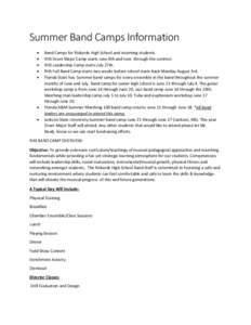 Summer Band Camps Information • • • • •