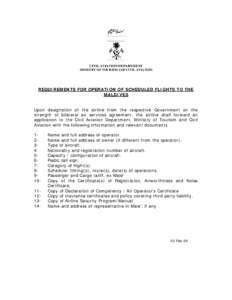 APPLICATION FOR OPERATION OF SCHEDULED FLIGHTS TO THE MALDIVES