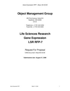 Gene Expression RFP - lifesciObject Management Group 250 First Avenue, Suite 201 Needham, MAU.S.A.