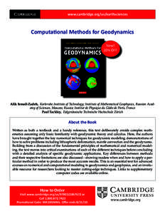 www.cambridge.org/us/earthsciences  Computational Methods for Geodynamics New! 20% OFF