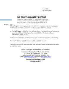 2013 Pilot External Sector Report--Individual Economy Assessments; IMF Policy Paper; June 6, 2013