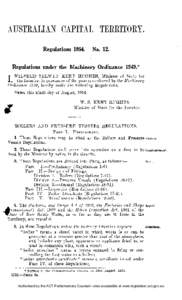 AUSTRALIAN CAPITAL TERRITORY. Regulations[removed]No[removed]Regulations under the Machinery Ordinance 1949.*