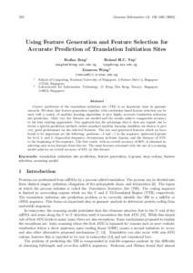 192  Genome Informatics 13: 192–Using Feature Generation and Feature Selection for Accurate Prediction of Translation Initiation Sites