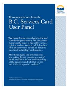      Recommendations from the B.C. Services Card User Panel