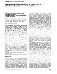 The EMBO Journal Vol. 22 No. 9 pp. 2091±2103, 2003  Cdc2-mediated phosphorylation of Kid controls its distribution to spindle and chromosomes  Miho Ohsugi, Noriko Tokai-Nishizumi,