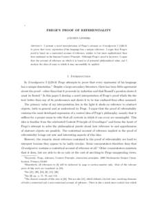 1  FREGE’S PROOF OF REFERENTIALITY ØYSTEIN LINNEBO Abstract. I present a novel interpretation of Frege’s attempt at Grundgesetze I §§29-31 to prove that every expression of his language has a unique reference. I a