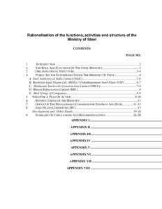 Rationalisation of the functions, activities and structure of the Ministry of Steel CONTENTS PAGE NO. 1. 2.