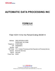 AUTOMATIC DATA PROCESSING INC  FORM 8-K (Current report filing)