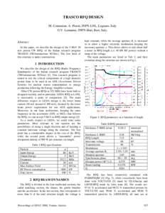 TRASCO RFQ DESIGN M. Comunian, A. Pisent, INFN-LNL, Legnaro, Italy G.V. Lamanna, INFN-Bari, Bari, Italy. Abstract In this paper, we describe the design of the 5 MeV 30