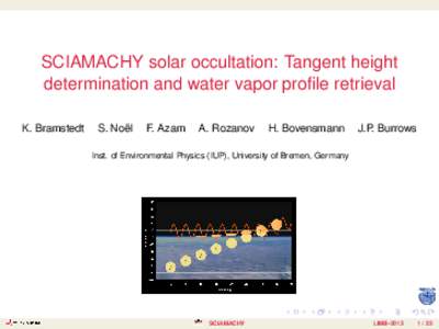 SCIAMACHY solar occultation: Tangent height determination and water vapor profile retrieval K. Bramstedt S. Noël