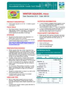 WINTER SQUASH, FRESH Date: December 2012 Code: [removed]PRODUCT DESCRIPTION  NUTRITION INFORMATION
