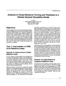 Technical Sessions  Analysis of Cloud Radiative Forcing and Feedback Climate General Circulation Model