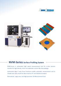 NVM-Series Surface Profiling System NVM-Series is automated high speed measurement tool for in-line process monitor for high density, micro-via substrates used in flip-chip package. Automated align $ auto focus functions