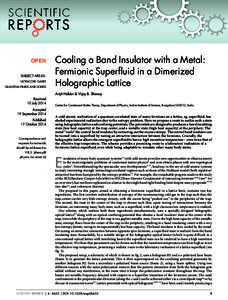 OPEN SUBJECT AREAS: ULTRACOLD GASES QUANTUM FLUIDS AND SOLIDS  Cooling a Band Insulator with a Metal: